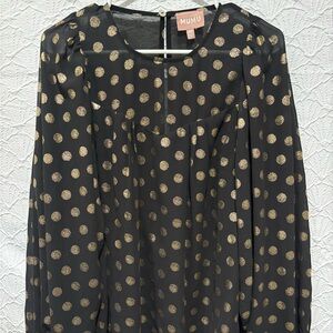 Show Me Your MuMu sheer sleeves Black blouse with Gold Dots